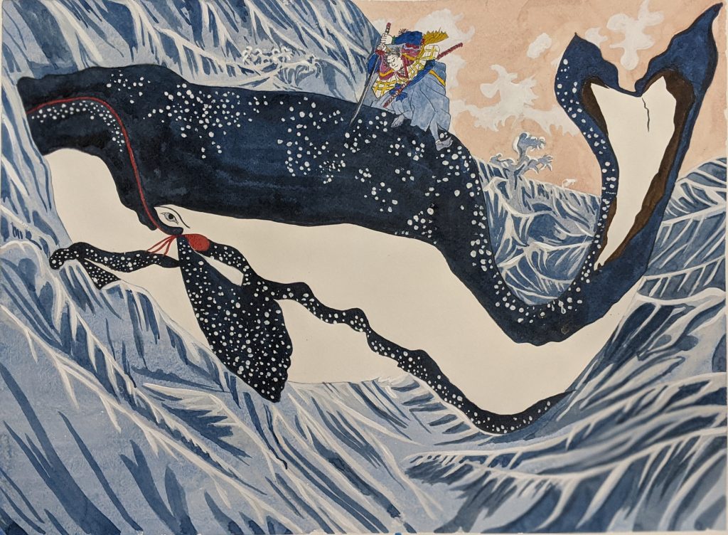 Huge whale and Musashi Miyamoto by Fan Stanbrough