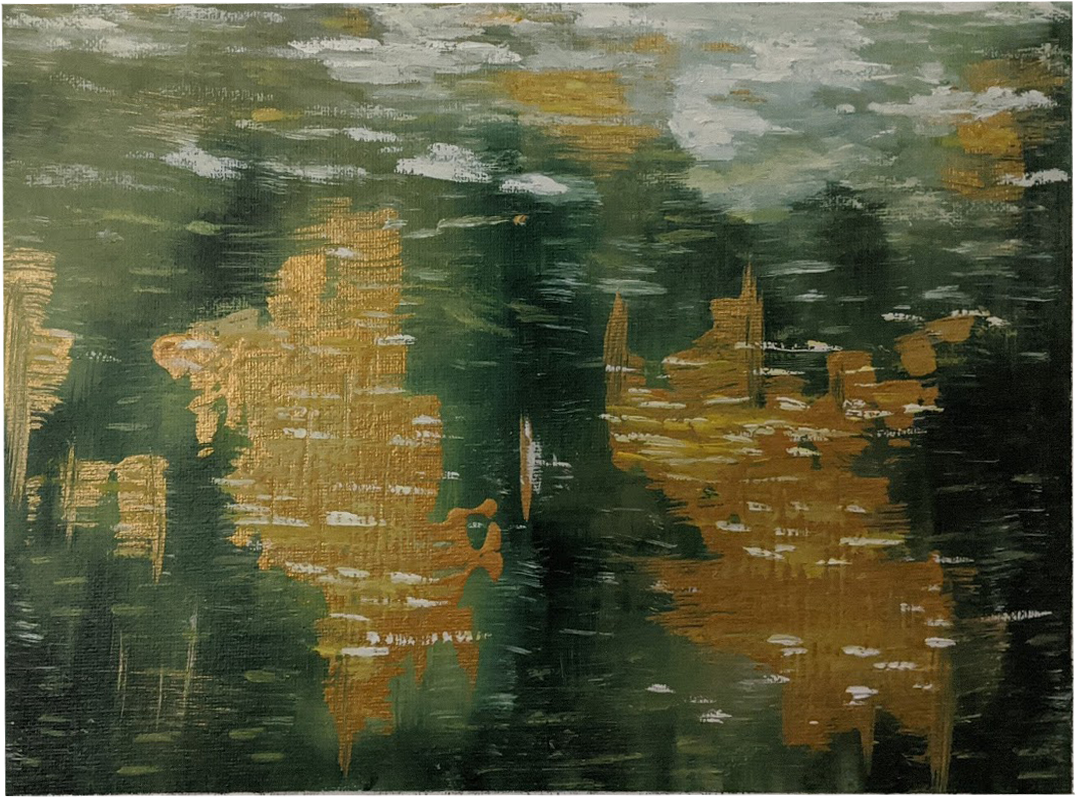 Lake reflection abstract painting