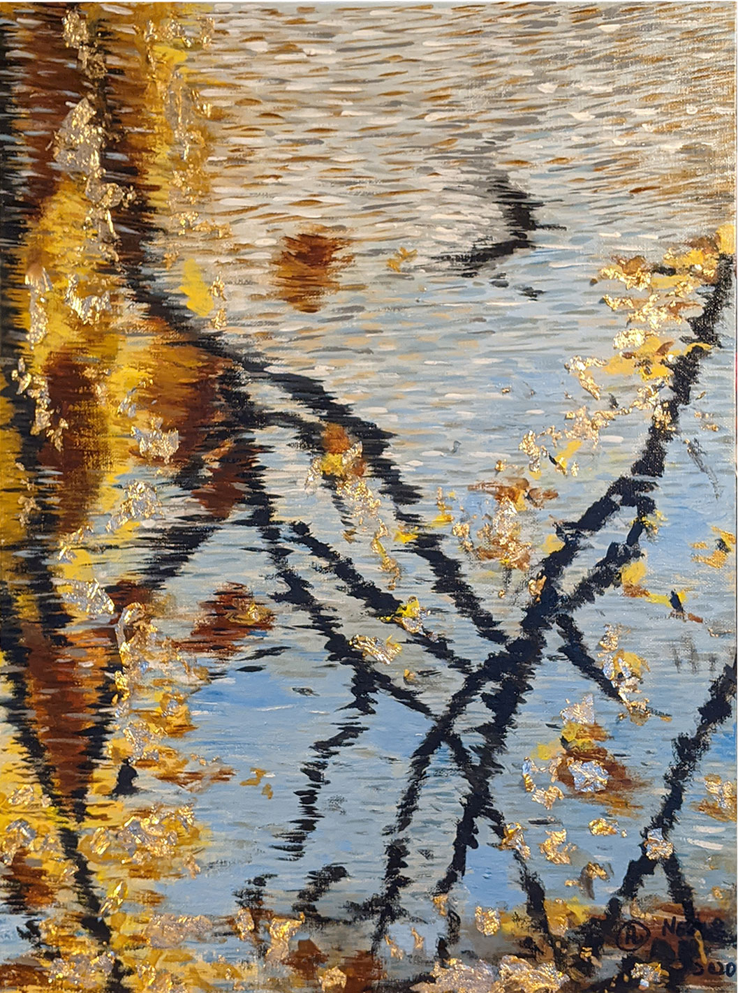 Reflection of the Fall Gold leaf sheets, oil painting by Fan Stanbrough