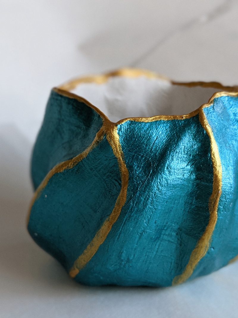 Blue and gold Pinch Pot by Fan Stanbrough