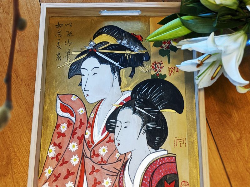 Watercolor Ukiyo-e on A Wood Tray