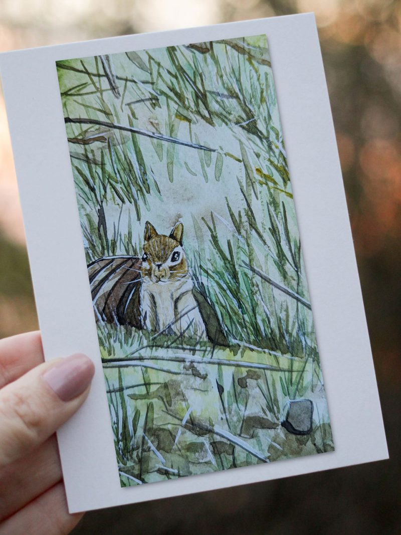 Spring Greeting Card chipmunk by Fan Stanbrough