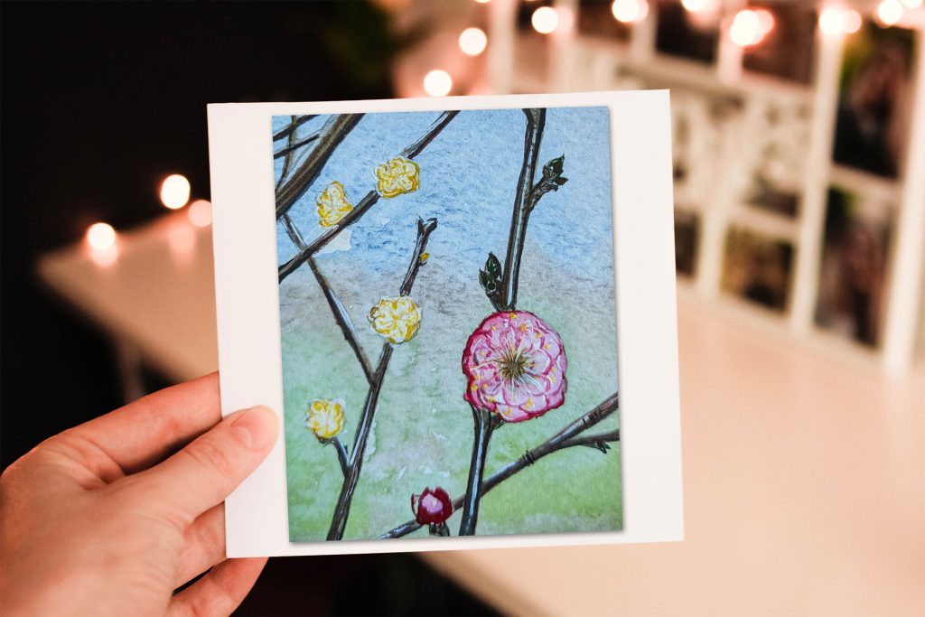 Spring Greeting Card cherry flowers by Fan Stanbrough